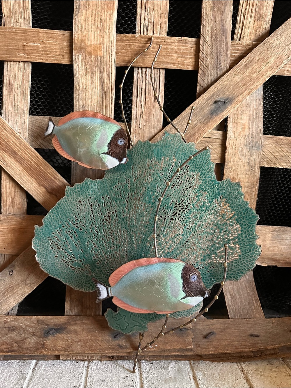 BOVANO OF CHESHIRE ENAMEL ON COPPER TROPICAL FISH ON CORAL REEF SEA OCEAN